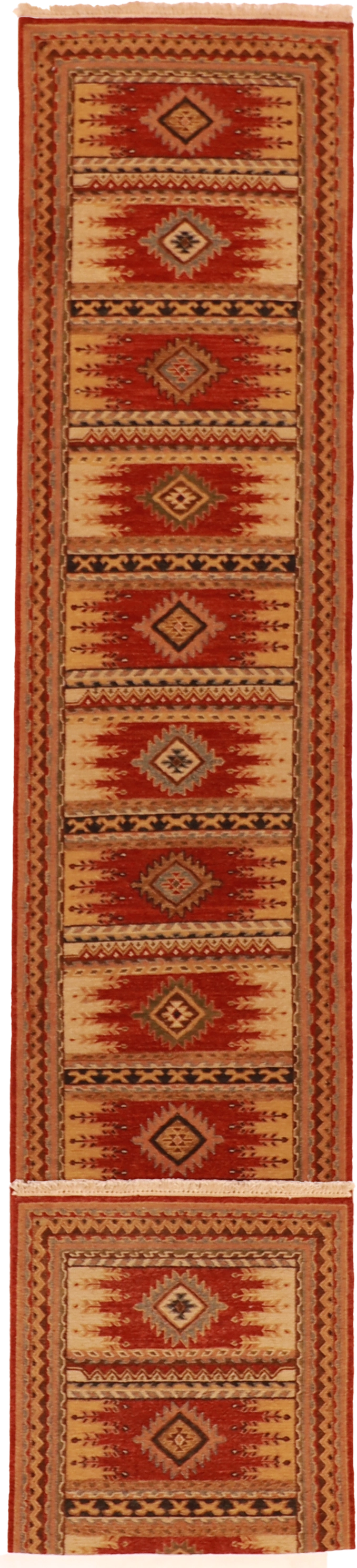 W 2.6 L 13.8 Heriz Runner 100% Wool Hand-Woven Geometric Design - 62646