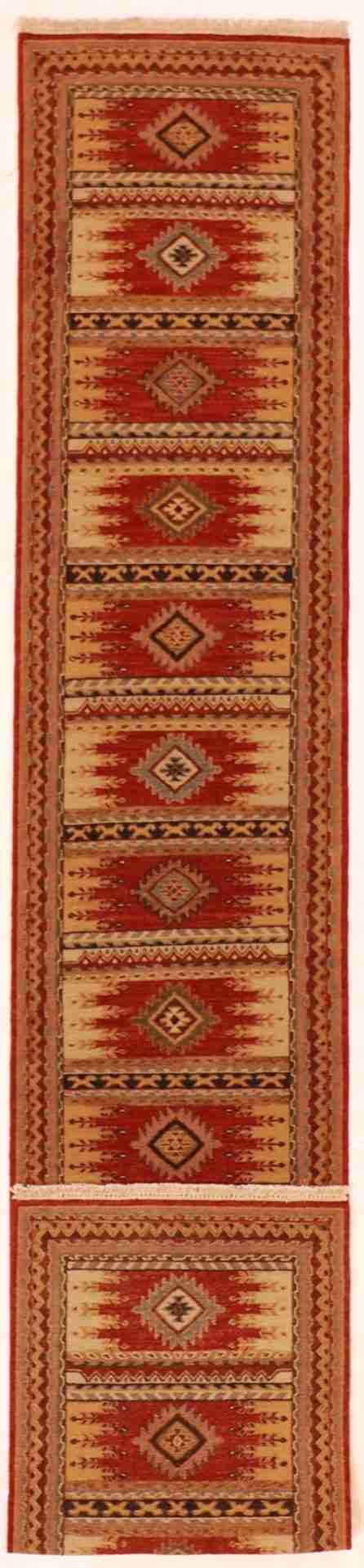 W 2.7 - L 19.9 - Karajeh Fine/Wool Geometric Rectangle - Finest Hand-Knotted Quality Wool - 64441