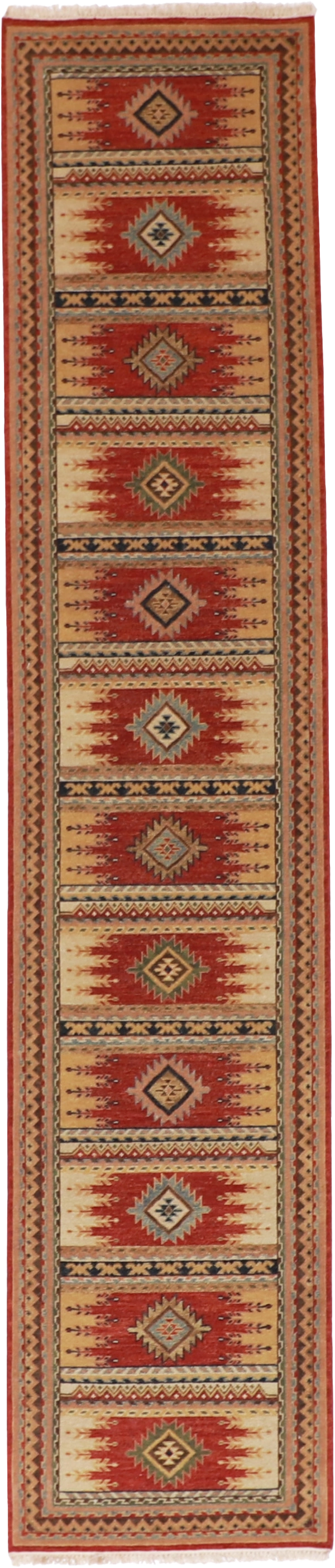 W 2.6 L 13.8 Heriz Runner 100% Wool Hand-Woven Geometric Design - 62646