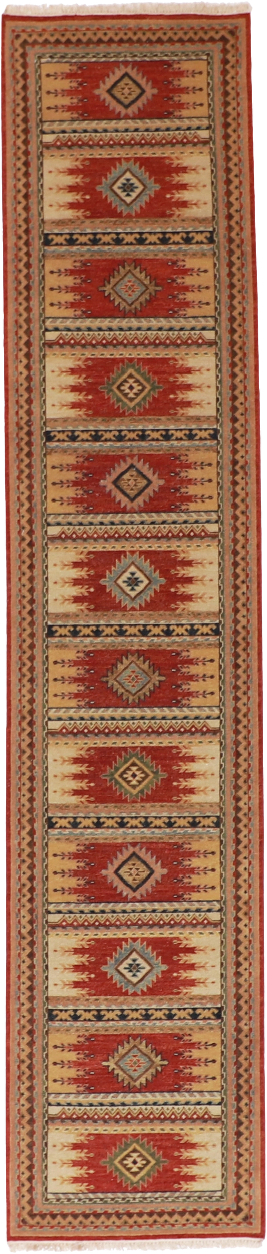 W 2.6 L 13.8 Heriz Runner 100% Wool Hand-Woven Geometric Design - 62646