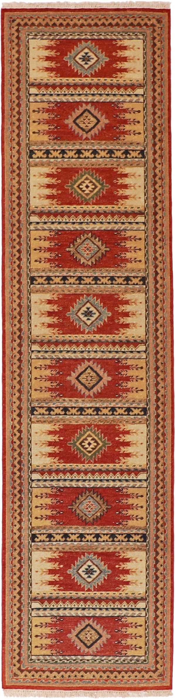 W 2.6  L 9.11 Heriz Runner 100% Wool Hand-Woven Geometric Design - 62647