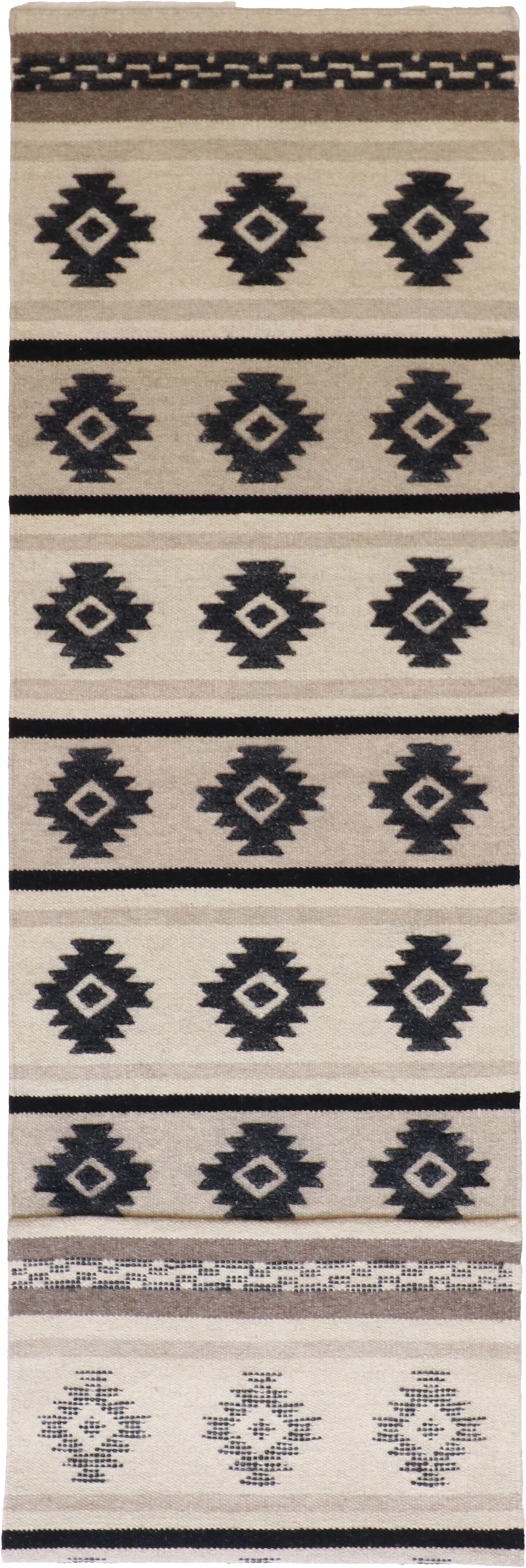 W 2.6 L 10  Modern Runner 100% Wool Hand-Woven All-Over Design - 62715