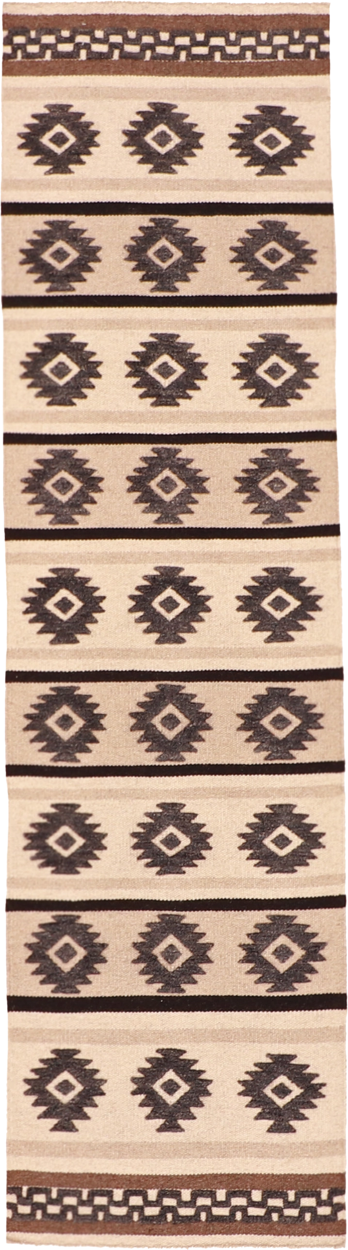 W 2.6 L 10  Modern Runner 100% Wool Hand-Woven All-Over Design - 62715