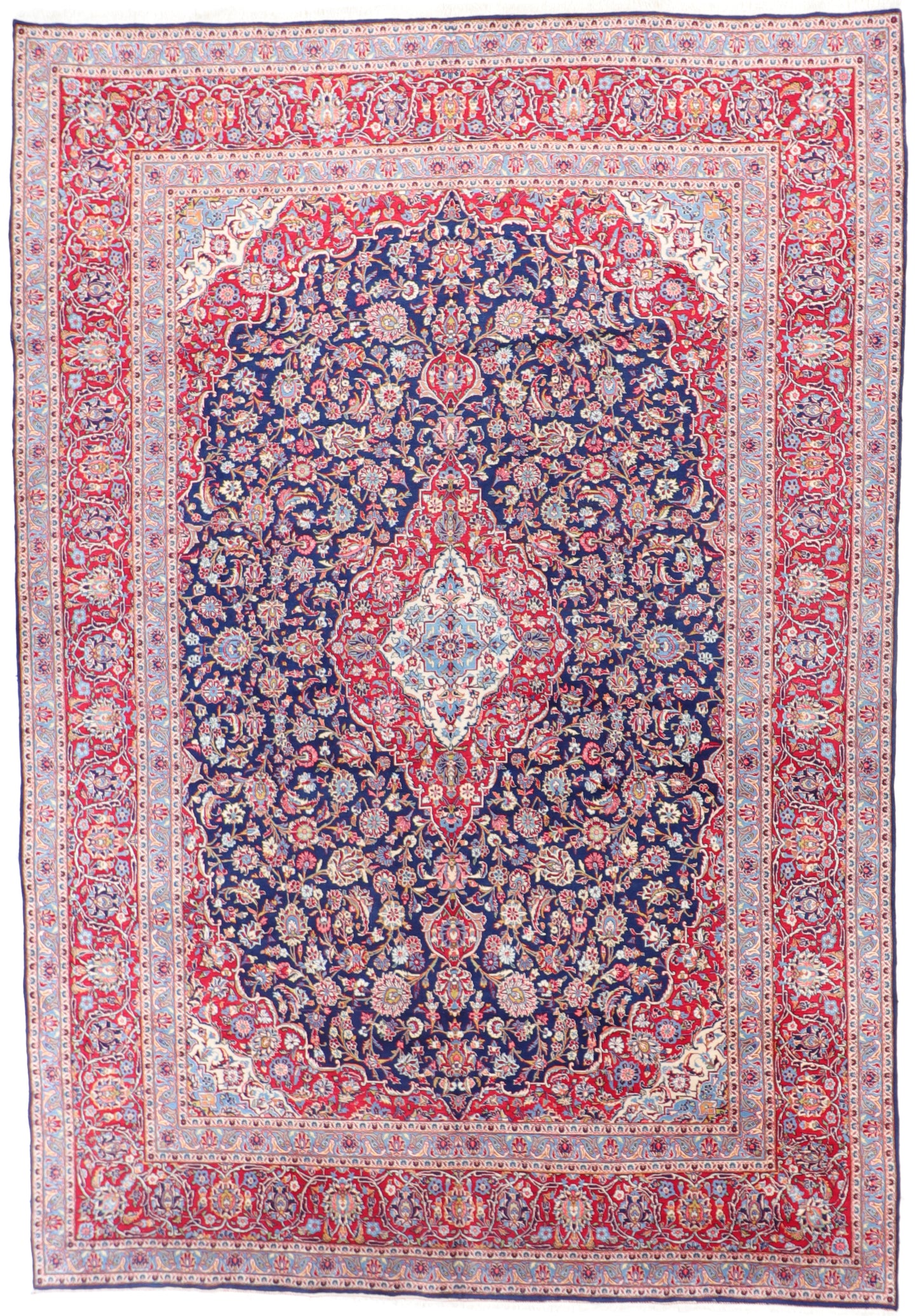 W 9.6 L 13.9 Kashan 100% Wool Hand-Woven Floral Design - 6273