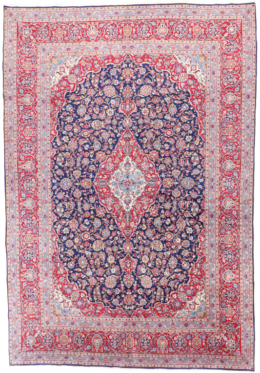 W 9.6 L 13.9 Kashan 100% Wool Hand-Woven Floral Design - 6273