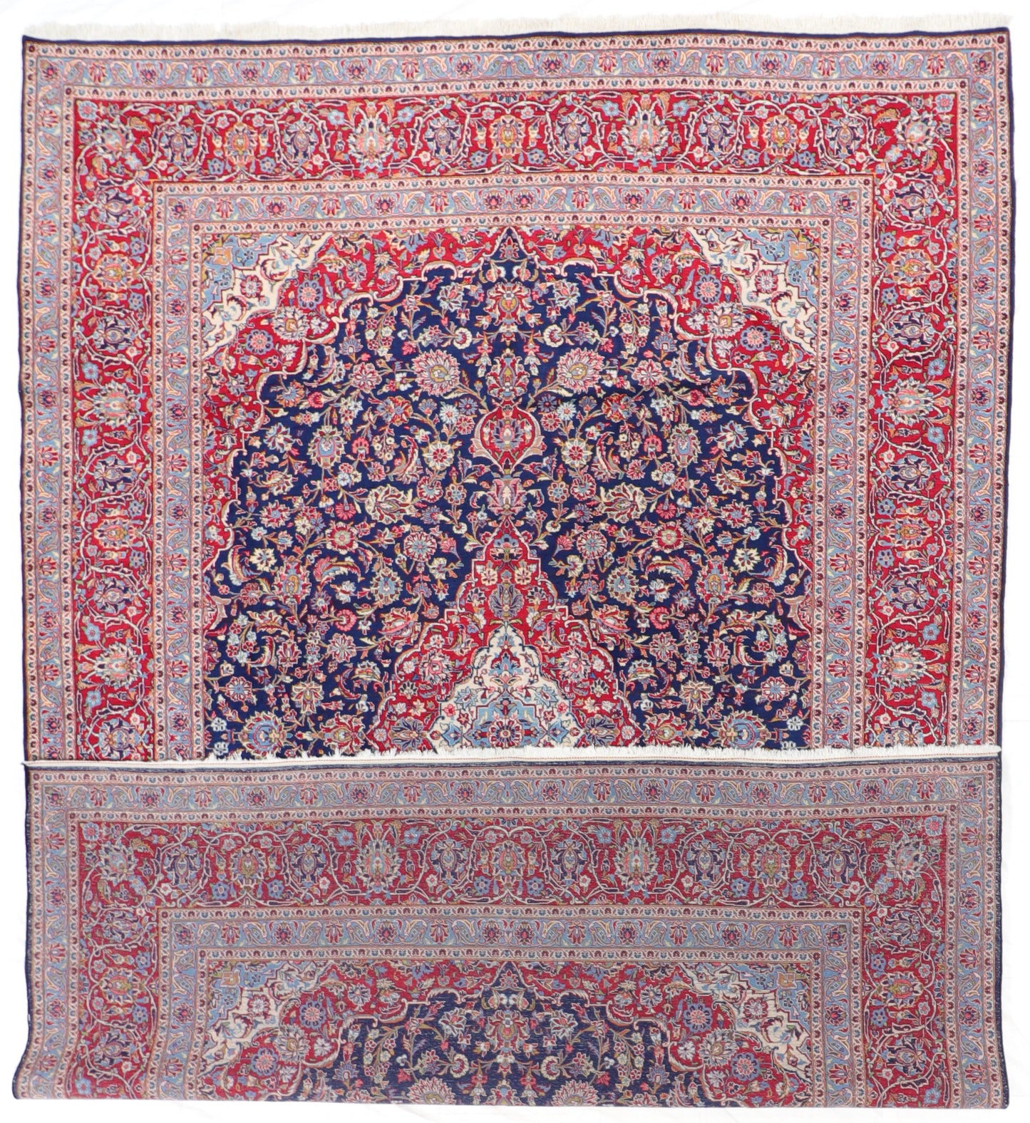 W 9.6 L 13.9 Kashan 100% Wool Hand-Woven Floral Design - 6273
