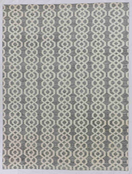 W 9 - L 12 - Contemporary Wool Morroccan Rectangle - Hand Woven Rug - 62784