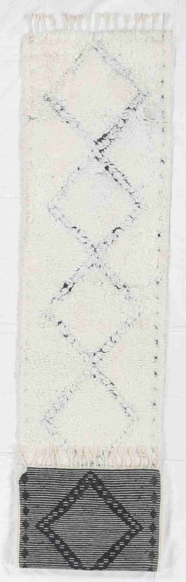 W 2.8L 12 Moroccan Runner 100% Wool Handmade Geometric Design - 62809