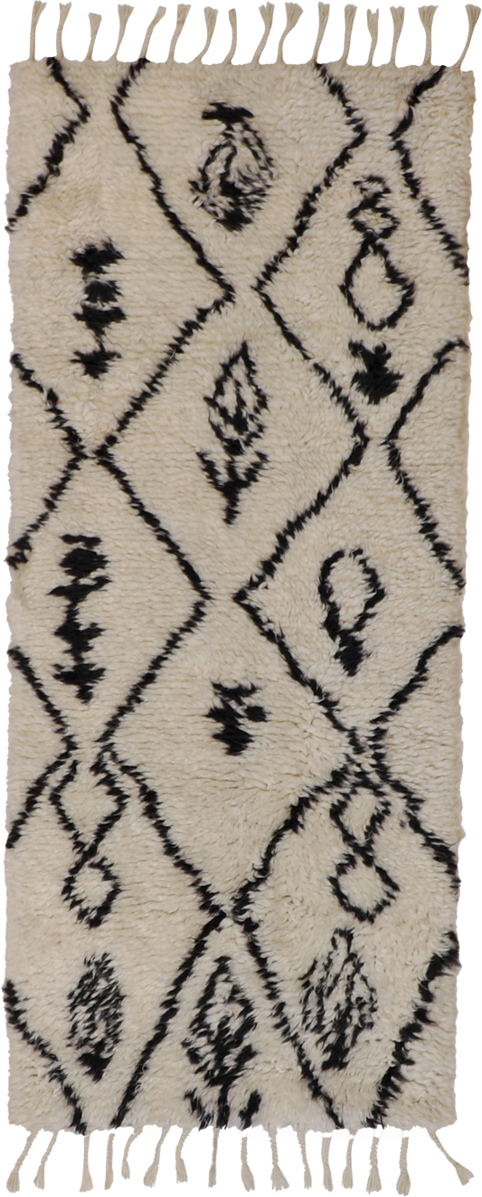 W 2.6 L 5.11 Moroccan Runner 100% Wool Hand-Woven All-Over Design - 62814