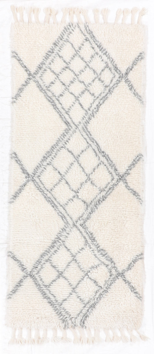 W 2.6 L 6 Moroccan Runner 100% Wool Handmade All Over Design - 62824