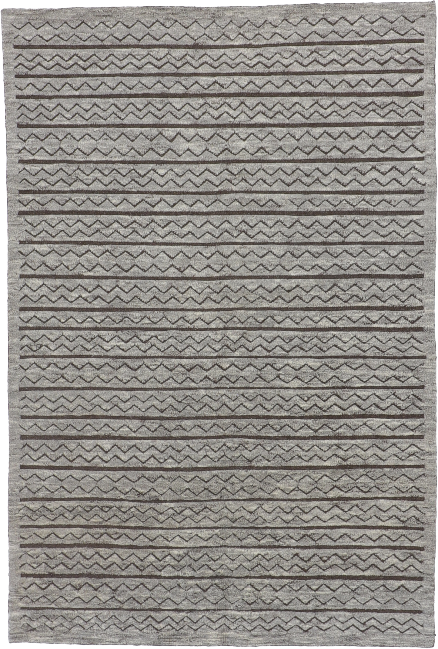 W 6 - L 9 - Moroccan Wool Contemporary Rectangle - Finest Hand-Knotted Quality Wool - 62839