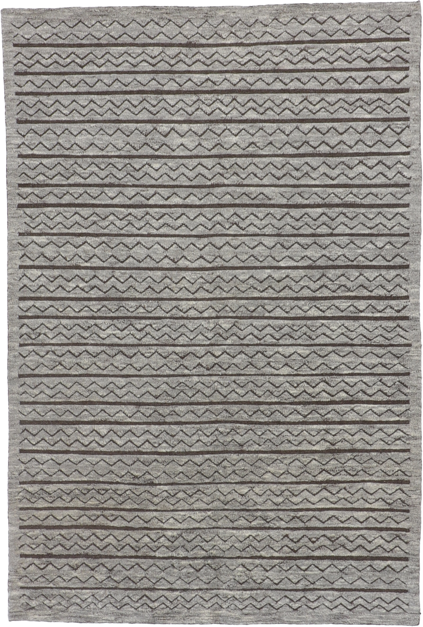 W 6 - L 9 - Moroccan Wool Contemporary Rectangle - Finest Hand-Knotted Quality Wool - 62839