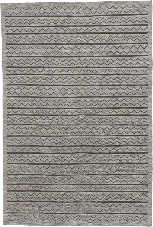 W 6 - L 9 - Moroccan Wool Contemporary Rectangle - Finest Hand-Knotted Quality Wool - 62839
