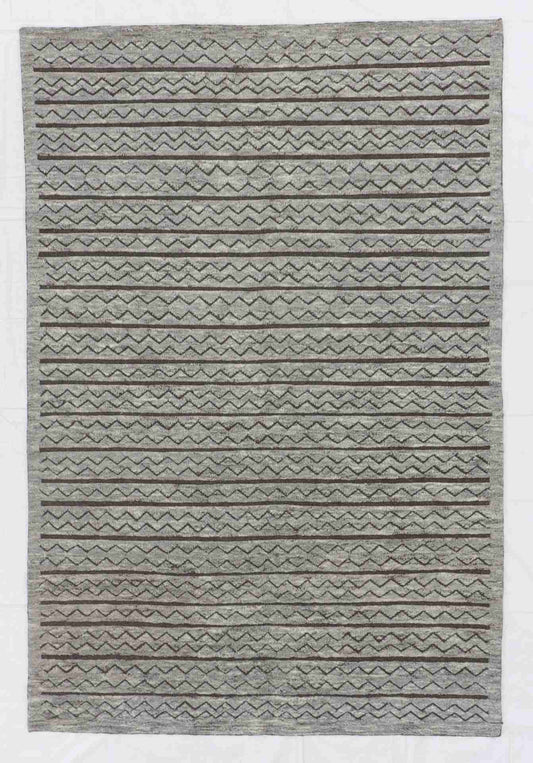 W 6 - L 9 - Moroccan Wool Contemporary Rectangle - Finest Hand-Knotted Quality Wool - 62839