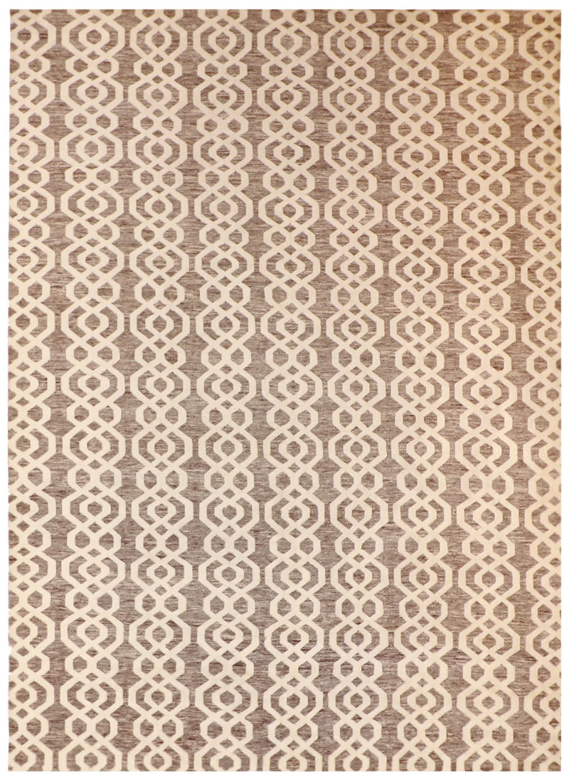 W 10 - L 14 - Moroccan Wool Contemporary Rectangle - Finest Hand-Knotted Quality Wool - 62857