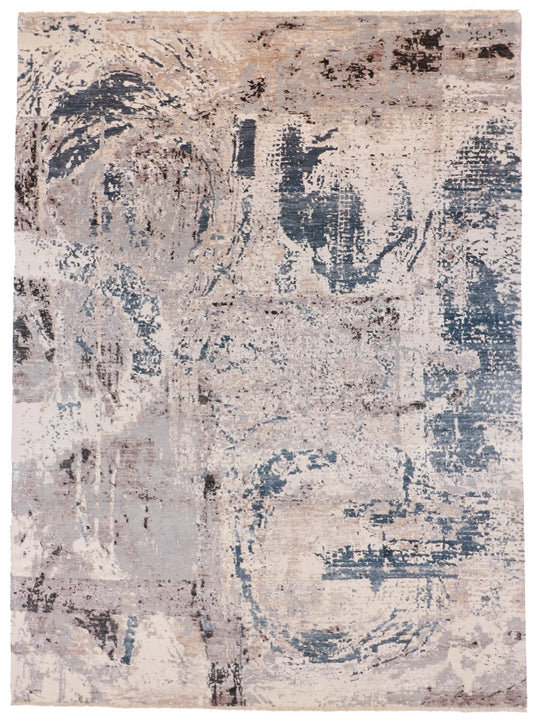 W 9 L 12.2 Modern Wool And Silk Blend Hand-Woven Contemporary Design - 62908