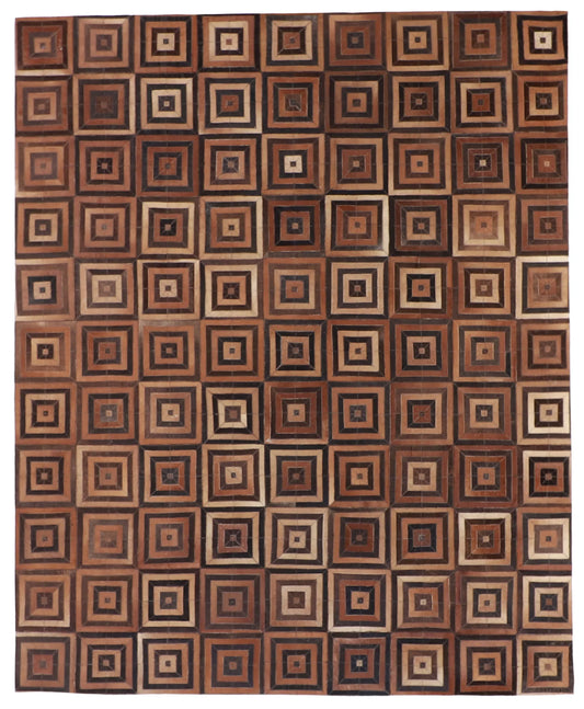 8 x 10 - Cowhide Leather Contemporary Rectangle - Finest Hand-Knotted Quality Wool — 62911