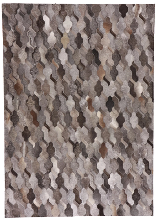 W 5 - L 7 - Cowhide Leather Contemporary Rectangle - Finest Hand-Knotted Quality Wool - 62920