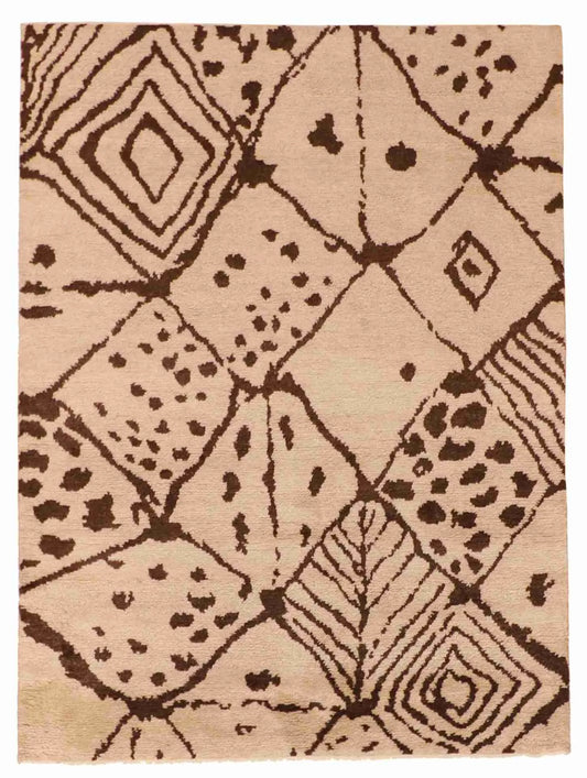 W 5.2 - L 6.11 - Moroccan Wool Contemporary Rectangle - Finest Hand-Knotted Quality Wool - 62942