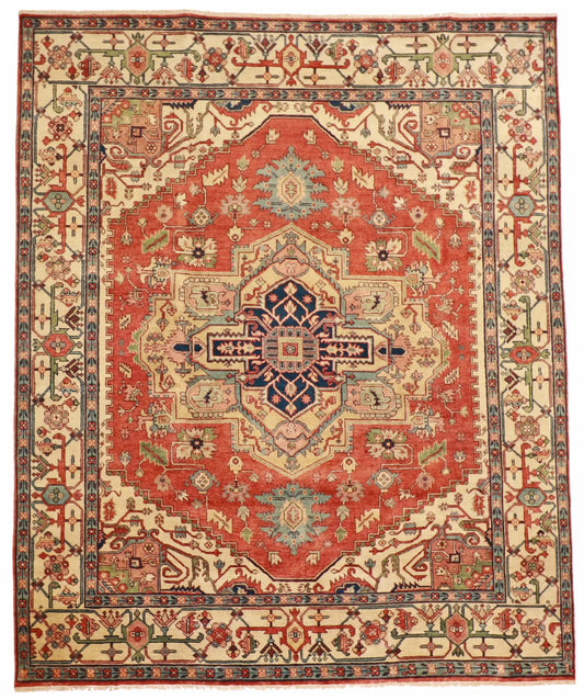 W 8.2 - L 9.10 - Serapie Wool Traditional Rectangle - Finest Hand-Knotted Quality Wool - 62949