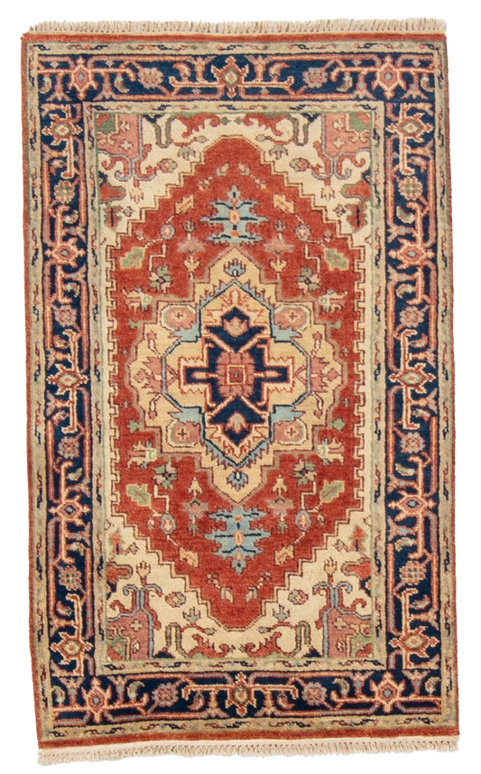 W 3 L 4.10 Serapie 100% Wool Hand-Woven Geometric Design - 62955