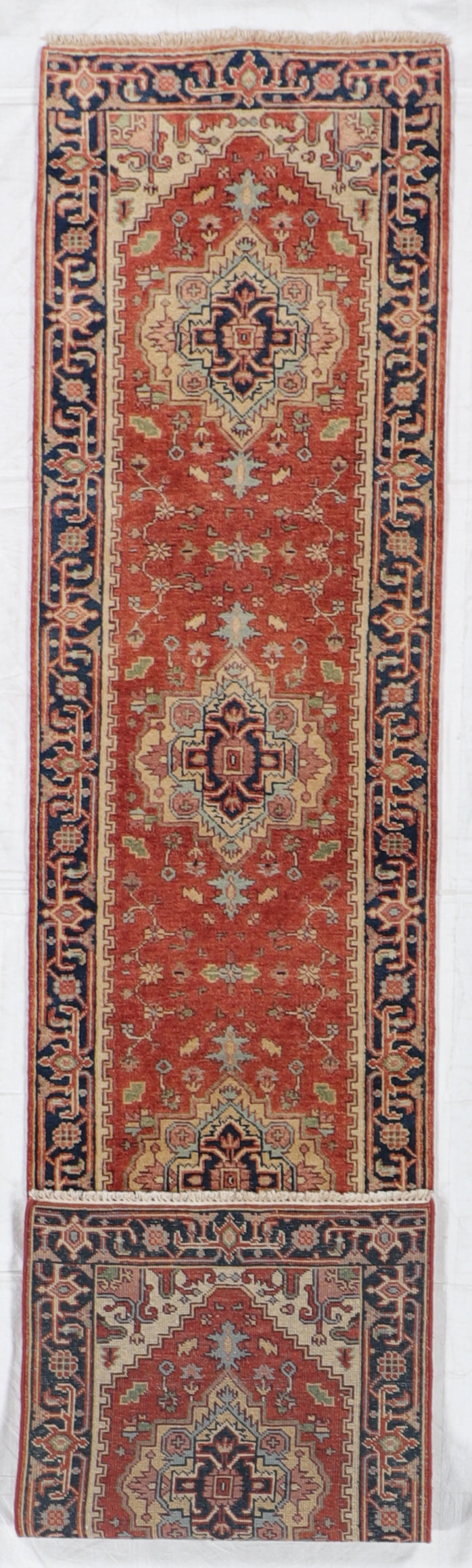 W 2.7 L 11.8 Serapie Runner 100% Wool Handmade India All Over Design - 62957