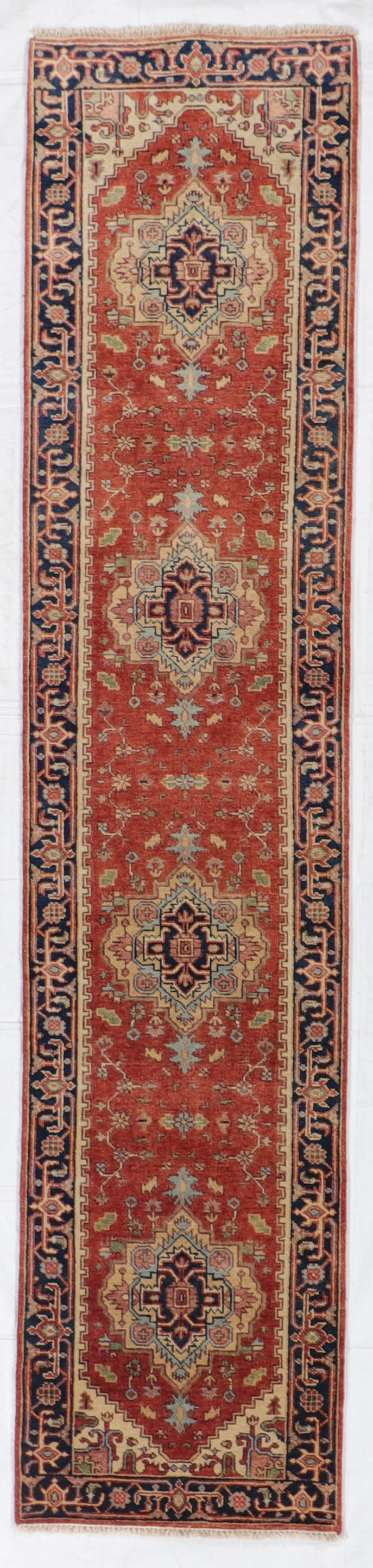 W 2.7 L 11.8 Serapie Runner 100% Wool Handmade India All Over Design - 62957