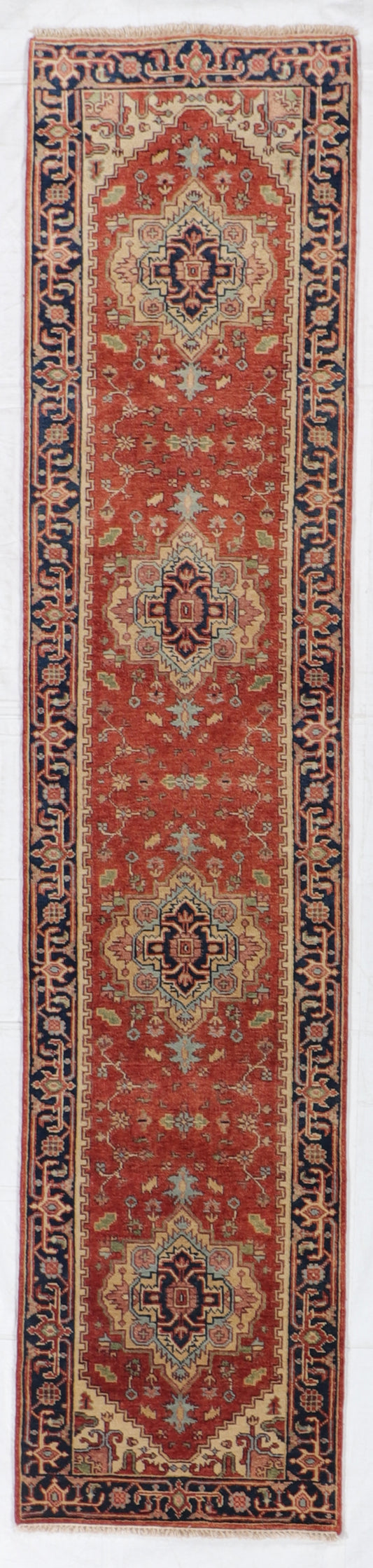 W 2.7 L 11.8 Serapie Runner 100% Wool Handmade India All Over Design - 62957