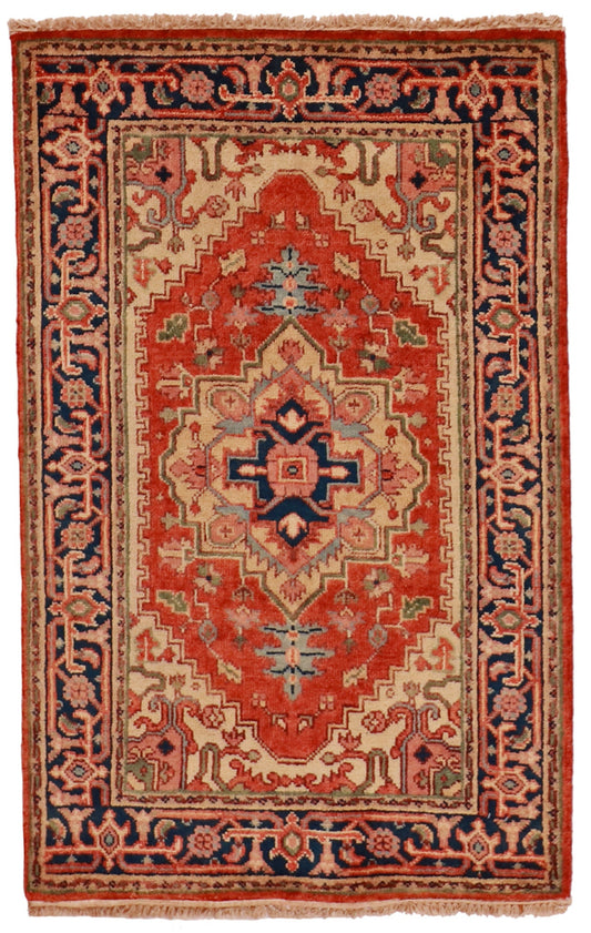 W 3.2 L 5 Serapie 100% Wool Hand-Woven Medallion Design - 62962