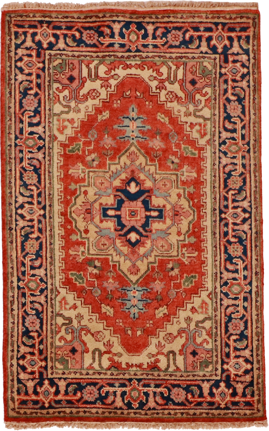 W 3.2 L 5 Serapie 100% Wool Hand-Woven Medallion Design - 62962
