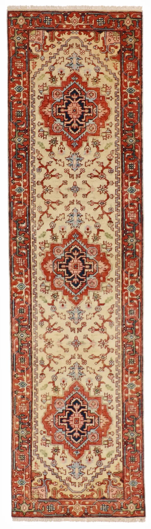 W 2.8 - L 9.11 - Serapie Fine/Wool Geometric Rectangle - Finest Hand-Knotted Quality Wool - 62965