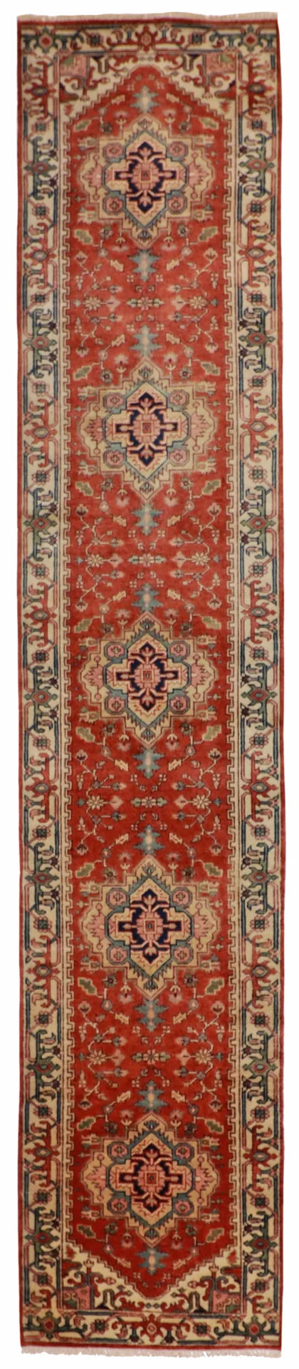 W 2.8 - L 14.2 - Serapie Fine/Wool All Over Rectangle - Finest Hand-Knotted Quality Wool - 62970