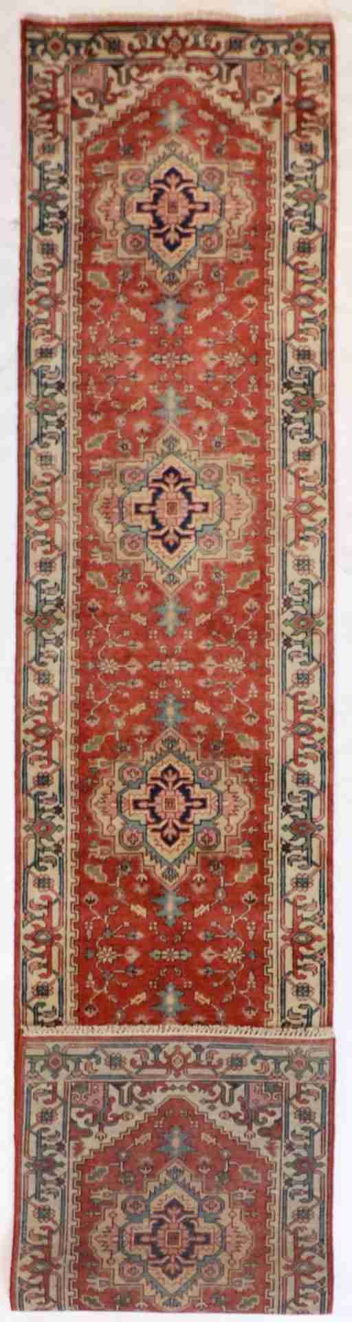 W 2.8 - L 14.2 - Serapie Fine/Wool All Over Rectangle - Finest Hand-Knotted Quality Wool - 62970