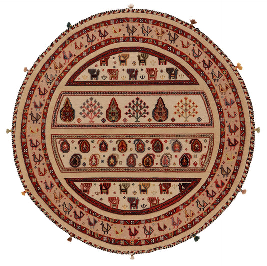 4.4 x 4.4 - Baluch Fine/Wool All Over Oval - Finest Hand-Knotted Quality Wool — 63010