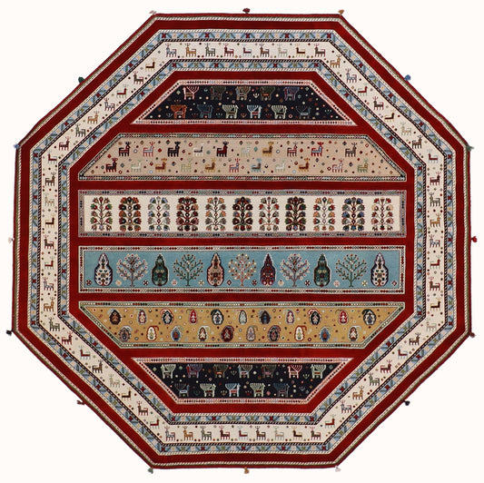 8.4 x 8.4 Octagon  - Baluch Fine/Wool Geometric Rectangle - Hand Knotted Rug — 63013