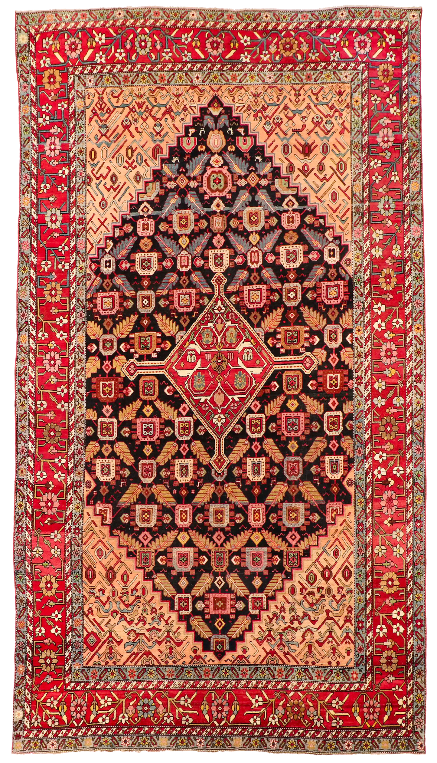 W 8.8 L 16.2 Azarbaijan 100% Wool Handmade Geometric Design - 63018