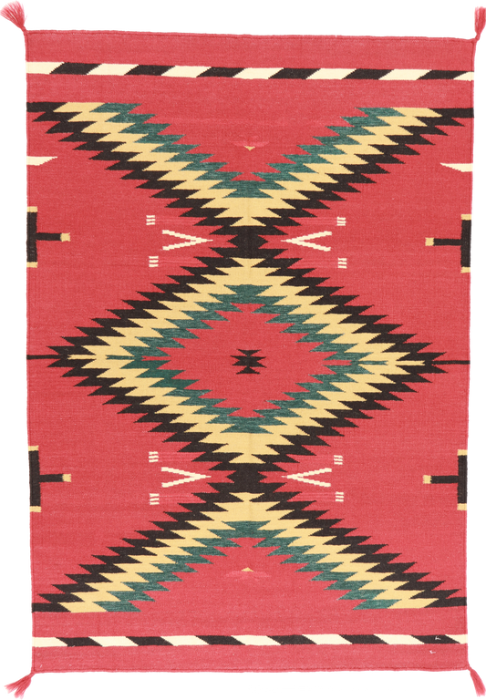 W 4.3 L 6 Kilim 100% Wool Hand-Woven Navajo Design - 63038