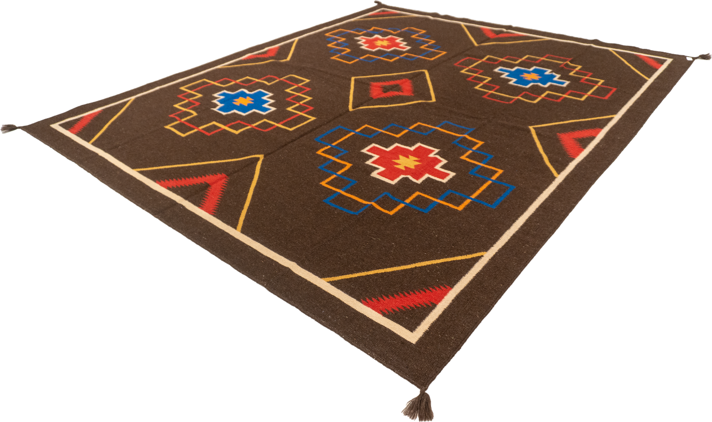 W 8 L 10 Navajo 100% Wool Hand-Woven Kilim Design - 63081