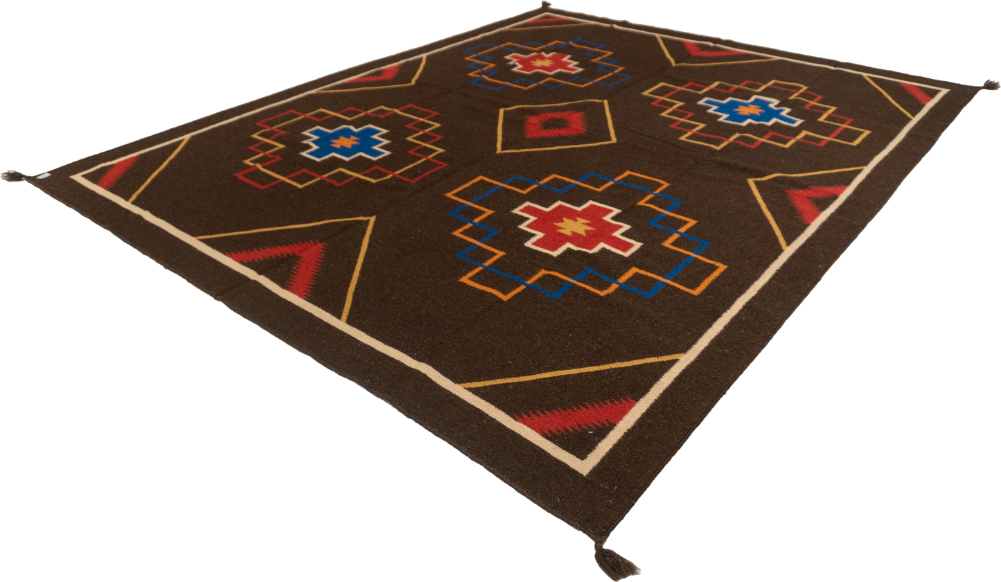 W 8 L 10 Navajo 100% Wool Hand-Woven Kilim Design - 63081