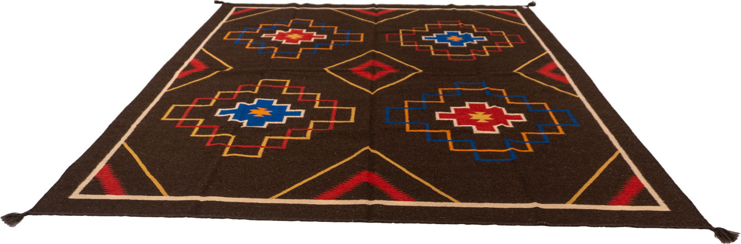 W 8 L 10 Navajo 100% Wool Hand-Woven Kilim Design - 63081