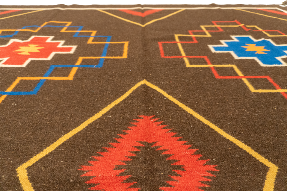 W 8 L 10 Navajo 100% Wool Hand-Woven Kilim Design - 63081