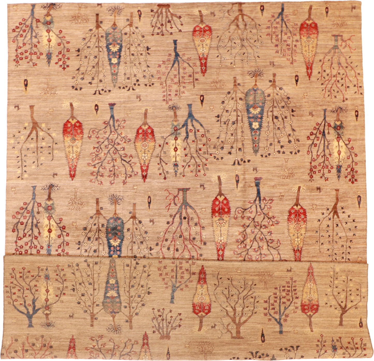 W 9.2 L 11.10 Tree Of Life 100% Wool Hand-Woven All-Over Design - 63123