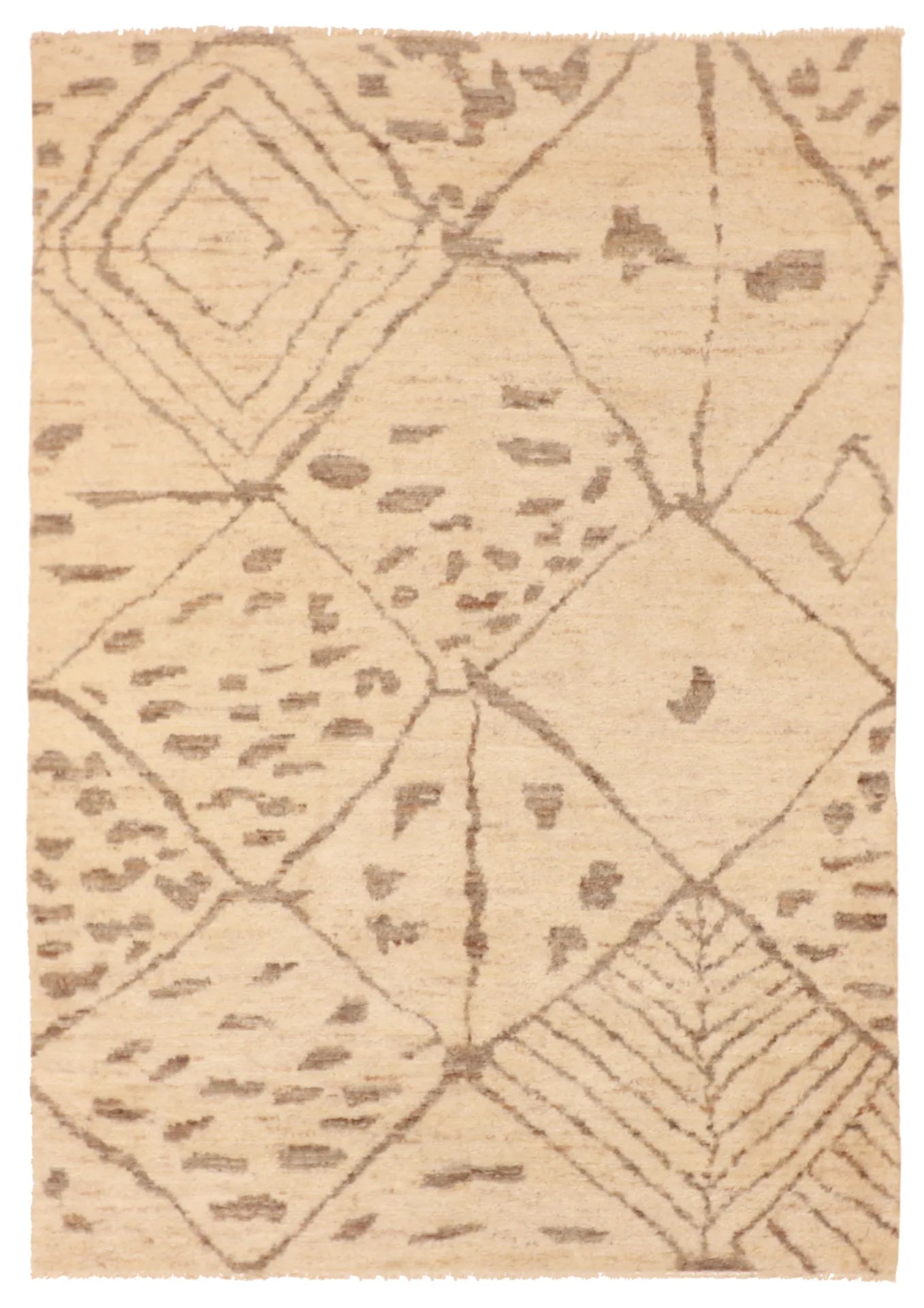 W 5 - L 7.2 - Moroccan Wool Contemporary Rectangle - Finest Hand-Knotted Quality Wool - 63149