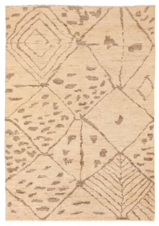 W 5 - L 7.2 - Moroccan Wool Contemporary Rectangle - Finest Hand-Knotted Quality Wool - 63149