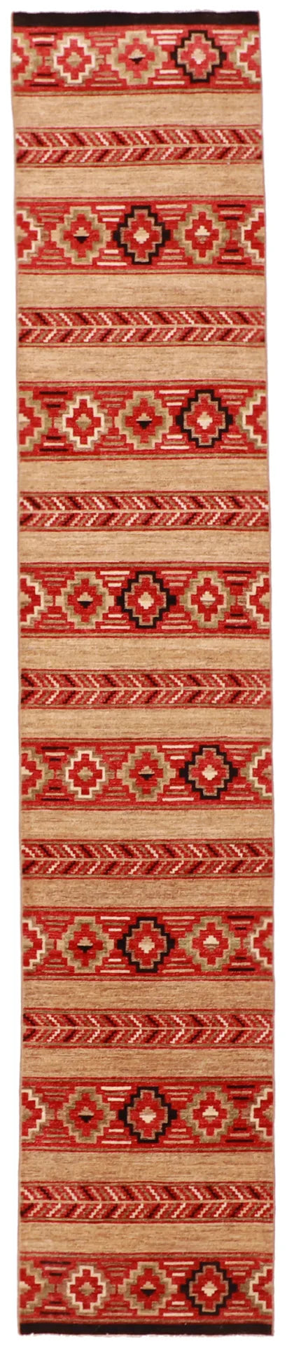W 2.8 - L 14 - Mountian Modern Fine/Wool Geometric Rectangle - Finest Hand-Knotted Quality Wool - 63220