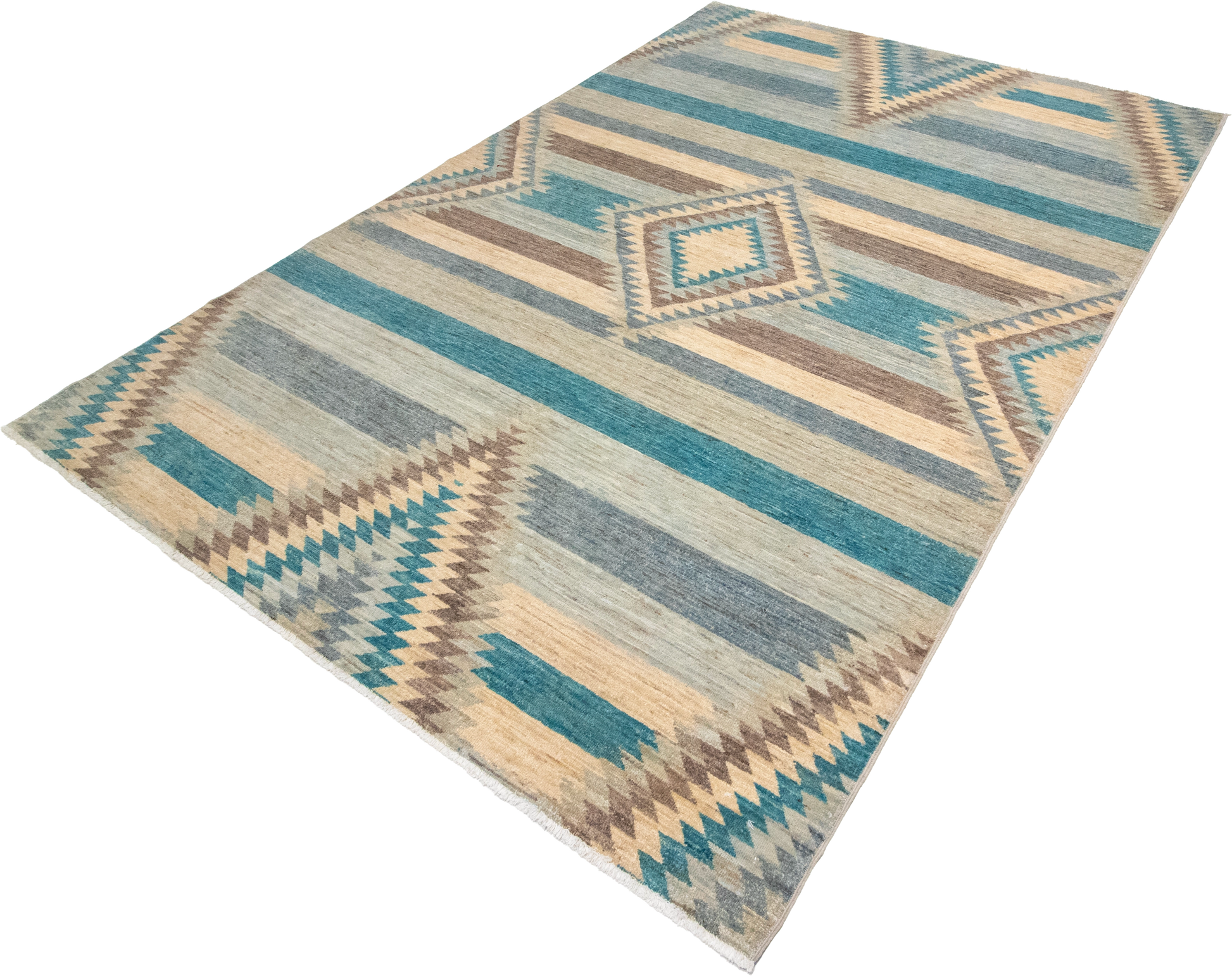 W 6.1 L 8.10 Mountain Modern 100% Wool Hand-Woven Geometric Design - 63228