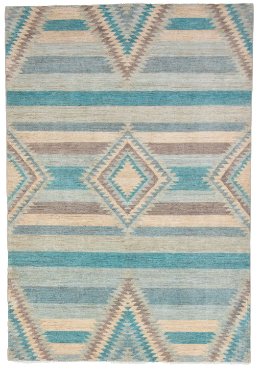 W 6.1 L 8.10 Mountain Modern 100% Wool Hand-Woven Geometric Design - 63228