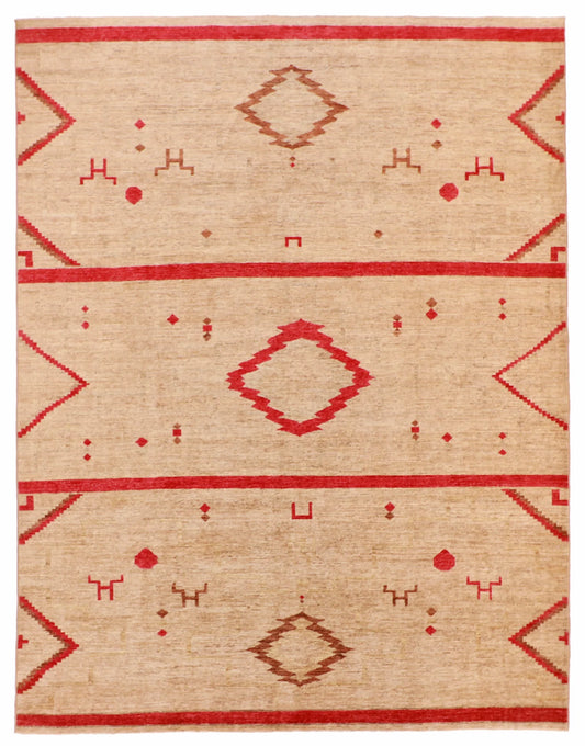 W 9.2 - L 12.1 - Western Wool Mountian Modern Rectangle - Hand Woven Rug - 63240