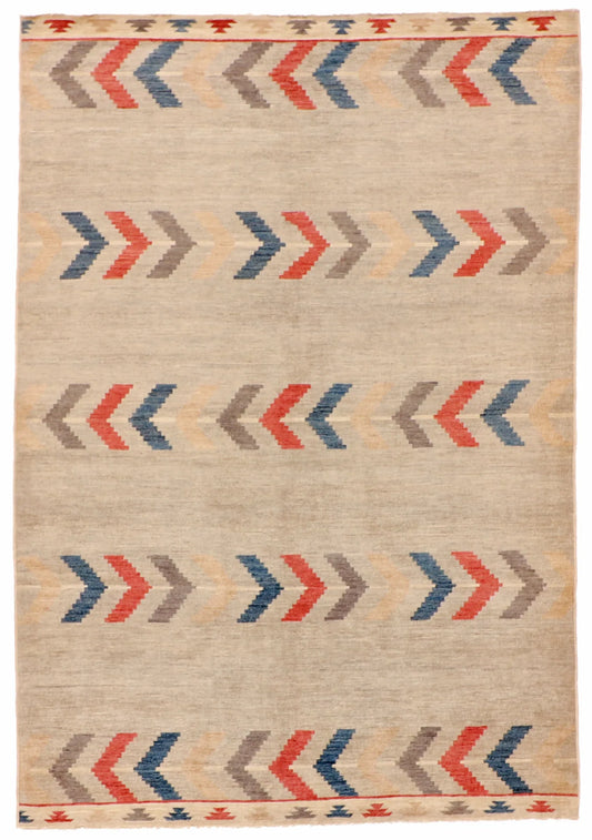 6.3 x 9.1 - Mountain Modern Wool Western Rectangle - Finest Hand-Knotted Quality Wool — 63244