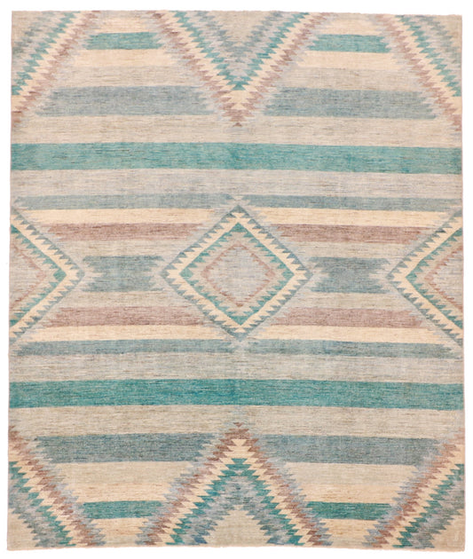 W 8.2  L 10 Mountain Modern 100% Wool Hand-Woven All-Over Design - 63253
